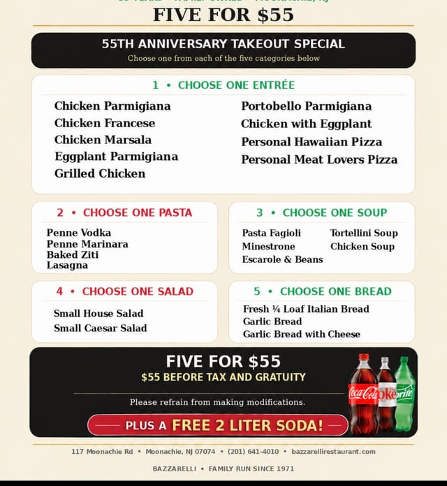 Five for $55 Anniversary Special.