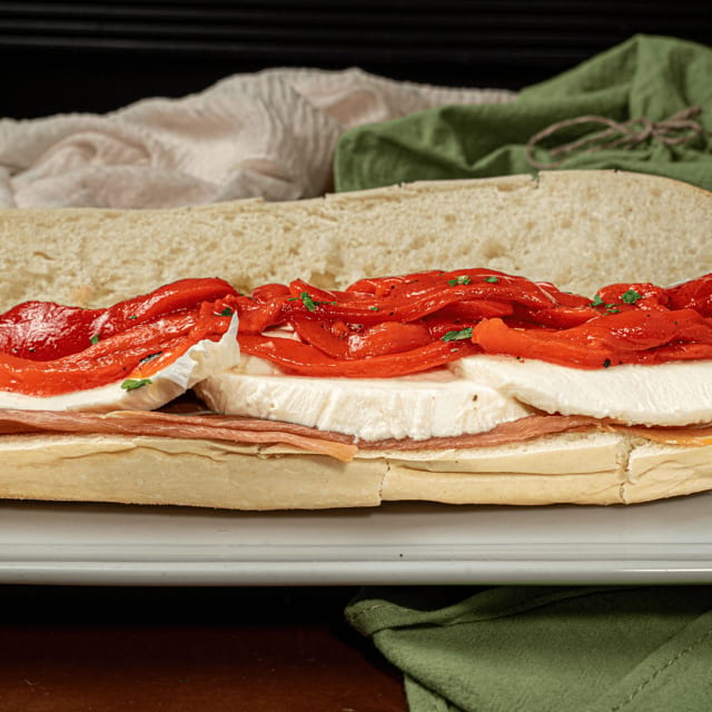 Prosciutto, Fresh Mozzarella & Roasted Peppers Sandwich.