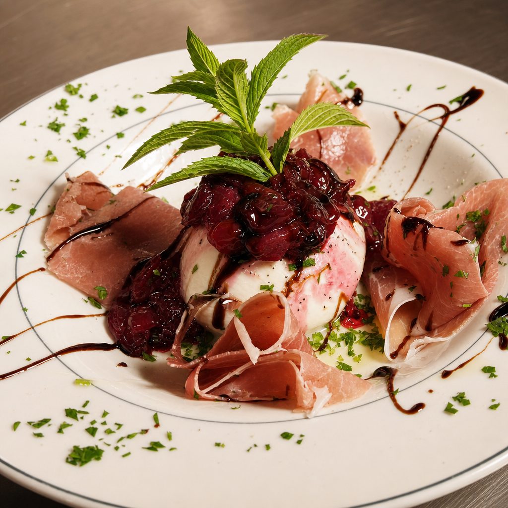 Nonno Gianni’s Ciliegie E Burrata $23.95.